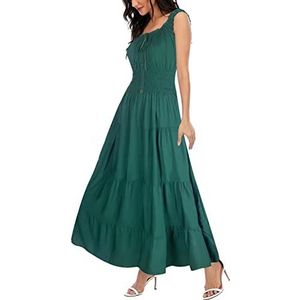 Mouwloze zomerjurk voor dames, flowy print, boho, maxi-jurk, lange jurk voor bruiloftsgasten, Donker Groen, M