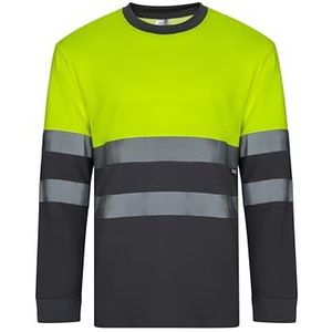 VELILLA 305615 T-shirt, katoen, tweekleurig, lange mouwen, grijs en neongeel, maat L, grijs en fluor geel, L