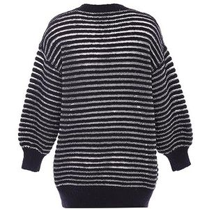 Caneva Dames Slouchy Long Crewneck Stretch Neck Pullover Sweater Cream Maat XS/S, zwart, XS