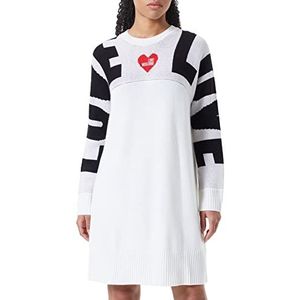 Love Moschino Dames Comfort Fit Lange Mouwen Piquet Jacquard Intarsia and Heart with Logo Embroidery Dress, wit (optical white), 48