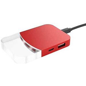 4-in-1 USB-hub, ultradun, Xoopar Mini Ilo USB-hub gegevensoverdracht 3 USB 2.0 1 USB-C USB-hub compatibel met Windows XP/Vista / 7/8 / 10, Mac OS, Linux (rood)