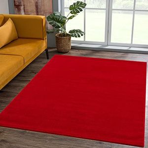 SANAT Laagpolig tapijt voor de woonkamer, effen moderne tapijten voor de slaapkamer, werkkamer, kantoor, hal, kinderkamer en keuken, rood, 200 x 290 cm