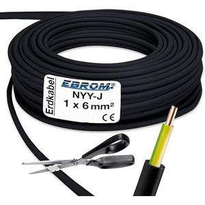 Aardingskabel - aardkabel - NYY-J 1x6 mm² - zwart - grote keuze - vanaf 5 m vrij te kiezen - in één lengte geleverd