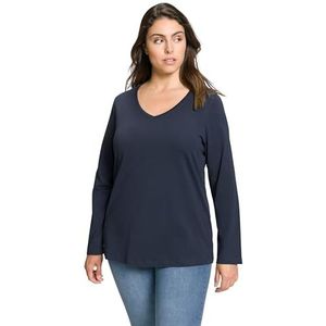 Ulla Popken Dames Slim, V-hals, Lange Mouwen T-shirt, marineblauw, 42-44