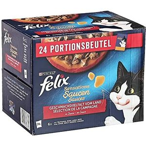 FELIX Sensations sauzen kattenvoer nat, rassenmix, verpakking van 4 (4 x 24 zakjes à 85 g)