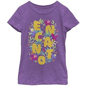 Disney Pixar Encanto Jumbled Floral Tropical Logo Girls Heather T-Shirt, Purple Berry, XS, Purple Berry, XS