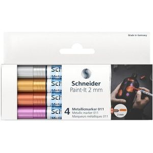Schneider Paint-It Metallic Marker Set van 4 (Set 2, lijndikte 2 mm, nieuwe pigmenttechnologie, sterk glittereffect) zilver, goud, koper, violet