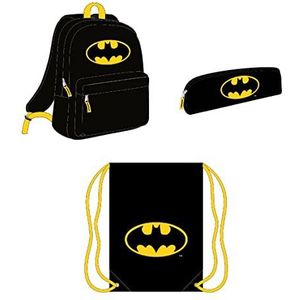 CERDÁ LIFE'S LITTLE MOMENTS, Batman schoolrugzakset, etui en tas voor kinderen, geschikt voor terugkeer naar de cole voor kinderen, zwart, 29 x 41 x 13,5 cm, Blanco Y Gris