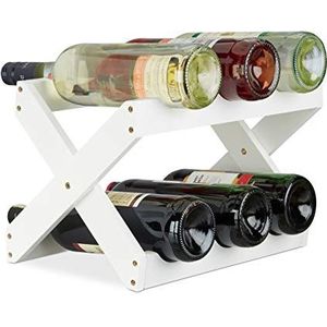 Relaxdays wijnrek bamboe, X vorm, voor 6 flessen, opvouwbaar, HBD 22 x 36 x 20 cm, klein flessenrek, flessenhouder, wit