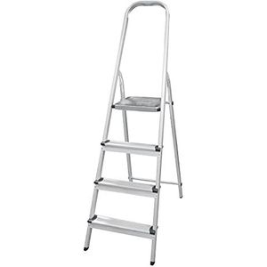 Amig - Opvouwbare ladder met handgreep, model 485, van aluminium, met 4 treden van 8 cm breed, licht, stabiel en robuust voor huishoudelijk werk en professioneel gebruik