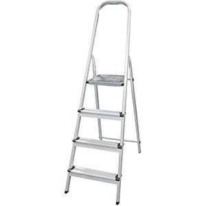 Amig Vouwladder met 4 treden, van aluminium, kleine treden: 28 cm x 8 cm, grote trede: 25 cm x 25 cm x 28 cm, voor thuisgebruik, maximale belasting: 150 kg