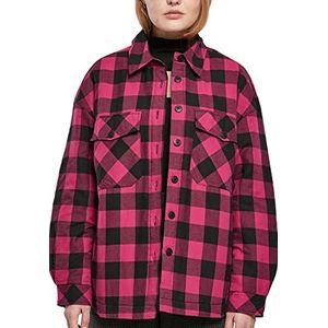 Urban Classics Dames Flanel Gewatteerde Overhemd Jas, wildviolet/zwart, S