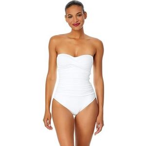 Anne Cole Womens Front-shirred Bandeau Eendelig Badpak Front-shirred Bandeau Eendelig Badpak Een Stuk Badpak, Kleur: wit, 40 NL