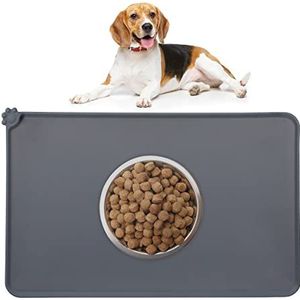Relaxdays placemat hond, antislip, siliconen, honden & katten, rechthoekige mat voor voerbak, 48,5x30cm, donkergrijs