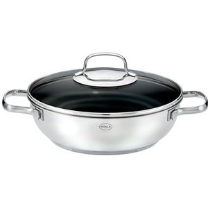 RÖSLE ELEGANCE ProCera serveerpan, antiaanbaklaag, stijlvol & efficiënt - Ø 24 cm, hittebestendig tot 260 °C, keramische glazuurlaag, zilver, roestvrij staal 18/10