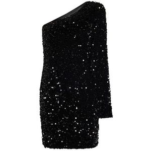 NAEMI Dames One Shoulder mini-jurk 19229184-NA01, zwart, M, zwart, M