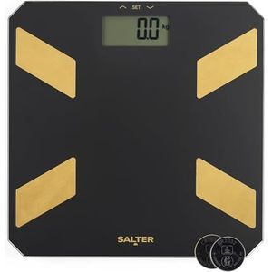 Salter Glazen Analyser Badkamerschaal - Digitale Lichaamsgewichtsweegschaal, Meet Lichaamsvet. Water, 180kg/28st 3lb, LCD Gemakkelijk Leesbaar Display, Geheugen Voor 9 Gebruikers, Inclusief Batterijen