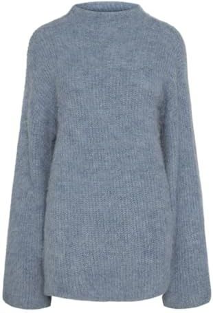 PIECES Dames Pcmala Ls Highneck Knit Noos Bc gebreide trui, Faded Denim, M