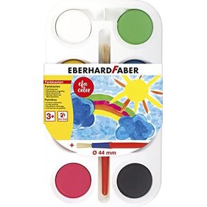 Eberhard Faber 577008 - EFA Color verfdoos met 8 kleurtabletten en penseel, deksel te gebruiken als mengpalet, goede dekking, voor school, vrije tijd en hobby gebruik