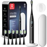 Oclean X Series Pro Elite Premium Set, Ultra-Quiet Powerful Sonic Electric Toothbrush Adults w Smart Screen, Wireless Charge for 35 Days, 4 Modes, 6 Replacement Heads & Travel Case - Black