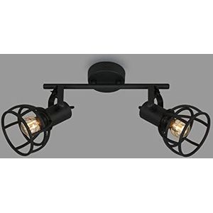 BRILONER - Retro plafondlamp met traliekap, 2-lichts vintage plafondlamp, E14 fitting max. 25 watt, verstelbare lampenkappen, rustieke plafondspot gemaakt van staal, zwart.