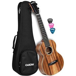 CASCHA All Solid Acacia Tenor-ukelele 26 inch I hoogwaardige ukelele-set met 3 plectrums & tas I opvallend design - warm geluid I ideaal voor beginners en gevorderden I kleine Hawaii-gitaar