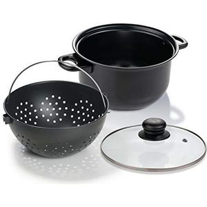 Genius World's Greatest Pot 3-delige kookpannenset met zeefinzet 25 cm, pan draaien, vloeistof afgieten en gerechten blijven in de zeef - kookpot voor inductie keramische elektrische A24655 zwart