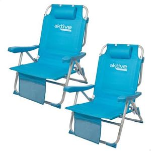 AKTIVE Set van 2 klapstoelen, verschillende posities, voor strand, tuin, terras of camping, 5 posities, 49 x 58 x 80 cm, zithoogte 27 cm, kantelbeveiliging, belastbaar tot 100 kg, met handgrepen