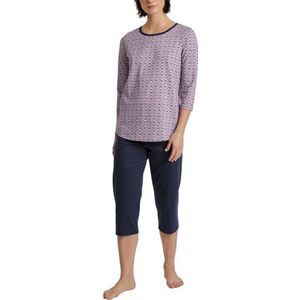 Calida Lovely Nights 3/4-pyjama voor dames, van 100% biologisch katoen, met stof beklede elastische tailleband, Peacoat Blue., 40/42