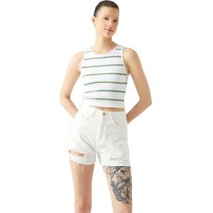 Koton Dames halternek, crop ribbed, basic tanktop, Kaki Streep (8s7), XS