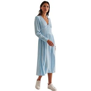 NA-KD Midi jurk met split voor dames casual, Blauwe Check, 34