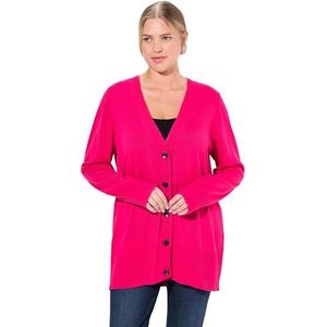 Ulla Popken Gebreide jas voor dames, grote maten, plussize, V-hals, knoopsluiting, fijn gebreid, rood/roze., 42/44 NL