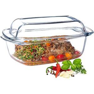 KADAX Ovenschaal met deksel en handgrepen, 5,1 l, rechthoekige glazen braadpan van hittebestendig glas, glazen ovenvorm voor vlees, lasagne, oven