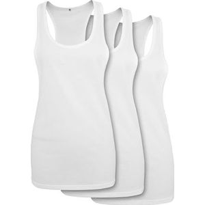 Build your Brand Dames Tank Top Ladies Loose Tank 3-Pack White XL, wit, XL