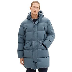 TOM TAILOR Heren-gerecyclede donsbuffer-parka met afneembare capuchon, 32506 - Dusty Dark Teal, M