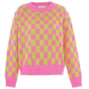 Libbi Chique kleurrijke geruite pullover voor dames, acryl, roze, limoen, geruit, maat XL/XXL, Roze Limoen Geruit, XL