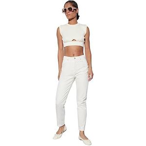 Trendyol Vrouwen Hoge Taille Skinny Fit Mom Jeans, Beige, 60