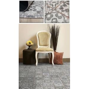 Tadi & Imperio1979 Lang vierkant vinyl tapijt met vintage bloemenpatroon in oud grijs en wit, voor keuken, bijkeuken, hal, toilet, slaapkamer met antislip pvc-achterkant 100 x 100 cm