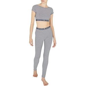 Emporio Armani Dameslegging met print van katoen, Marine/Yogurt Str., XS