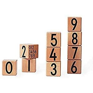 Design Letters 20201600NATURAL 10-delige set - leren tellen met nummerblokken 0-9 (natuurlijke, hout-houten kubussen