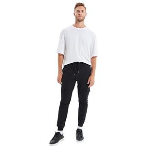 Trendyol voor mannen Sweatpants Zwarte mannelijke regelmatige fit beli en nieuwe trainingspakken met zak, Zwart, M