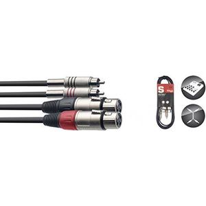 Stagg 18321 60 cm 3-pins 2x mannelijke RCA / 2x vrouwelijke XLR-connector dubbele kabel, 0.6m, zwart
