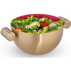 Relaxdays serveerkom rvs - saladeschaal hoog - mengkom goud - metalen schaal voor keuken - S