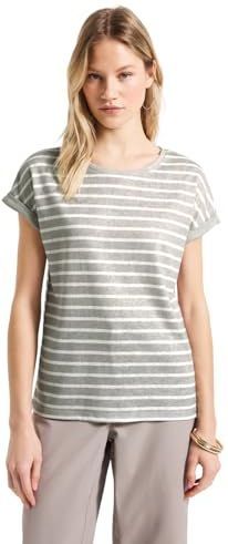 Shirttops - Dark Moonstone Sand - Met Gestreept Patroon - Ronde Hals - Korte Mouwen