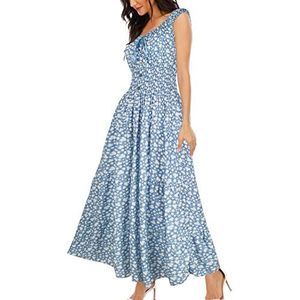 OSTOO Women's 2025 Summer Boho Floral Print Tiered Casual Flowy Long Maxi Dress(Blue,XL)