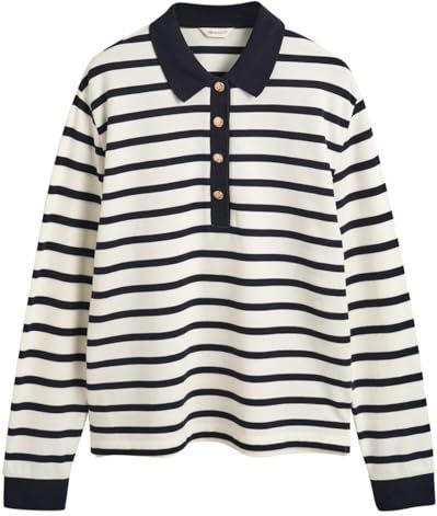 GANT - 4200556 - Piqué Polo - Wit - Lange Mouwen - Bretonse Streep