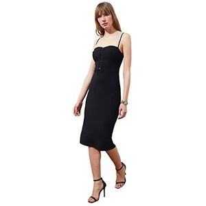 Trendyol Dames kraag gedetailleerde jurk jurk, zwart, 40