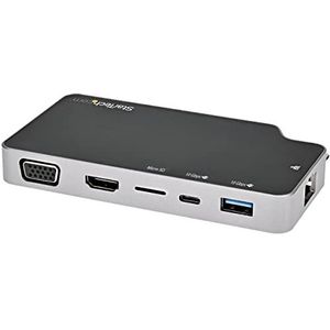 StarTech.com USB C Multiport Adapter, USB-C naar 4K HDMI of VGA Video met 100W Power Delivery Passthrough, 2 Port 10Gbps USB Hub, MicroSD, GbE, USB 3.1 Gen 2 Type-C Mini/Travel Dock (CDP2HVGUASPD)