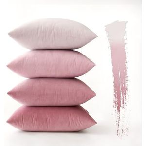MIULEE Fluweelzachte decoratieve luxueuze kussensloop voor woonkamer, bank, slaapkamer, met onzichtbare rits, vierkant, 40 x 40 cm, 4 stuks, roze