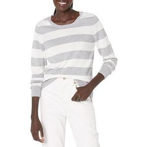 Amazon Essentials Lichtgewicht Ronde hals Trui Lichtgrijs Heather/Witte Streep, XS